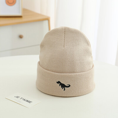 2024 m. Naujas rudens žiemos laisvalaikio megztas siuvinėtas animacinis filmas Dinozaurai Vaikai Lauke Kepuraitės Sportinės Šiltos Kepuraitės Kūdikiams