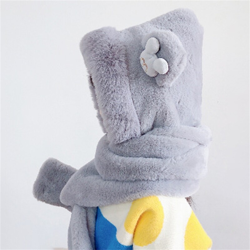 Pălării cu glugă din pluș de iarnă Eșarfă Mănuși pentru copii Fete Pălărie moale 3 în 1 groasă și caldă cu eșarfă lungă șal înfășurări Mănuși șapcă pentru copii