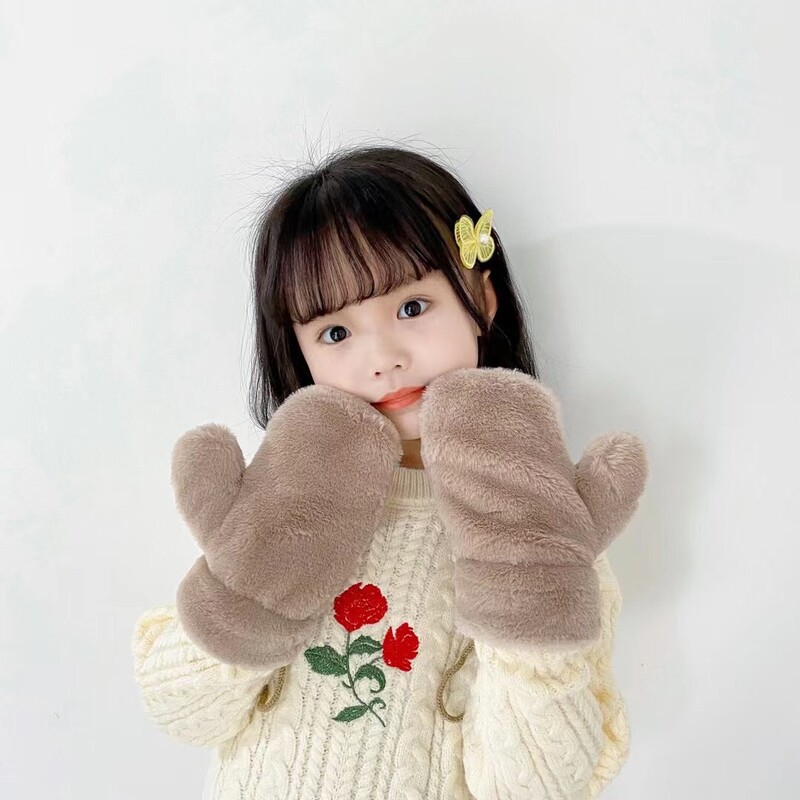 Téli baba meleg kesztyűk tömör vastag gyerekkesztyű lányoknak fiú puha plüss gyerekeknek szőrme ujjatlan ujjú kesztyűk