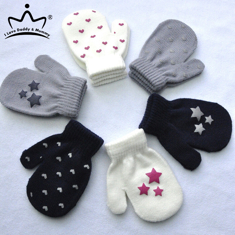 Mănuși drăguțe pentru bebeluși Mănuși tricotate cu imprimeu cu inimă de stea, dragoste pentru copii, mănuși calde pentru degete întregi, mănuși de toamnă și iarnă