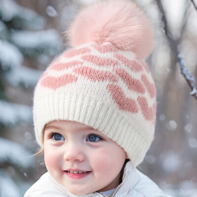 1vnt naujagimio bamblys miela širdele kūdikiui žieminė šilta vaikiška kepurė megzta plaukukulė kudikiui 1-3m.