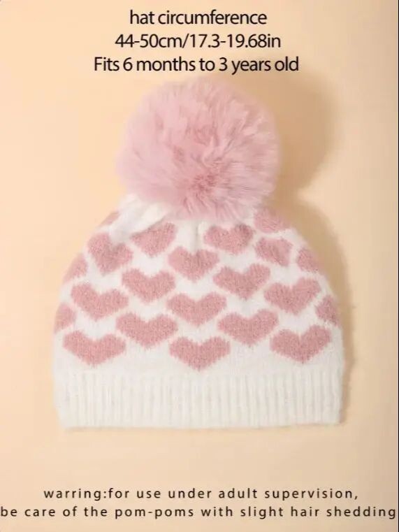 1vnt naujagimio bamblys miela širdele kūdikiui žieminė šilta vaikiška kepurė megzta plaukukulė kudikiui 1-3m.