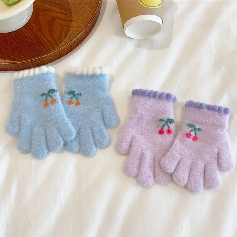 Coreeană Cireșe Copii Copii Mănuși Călduțe Iarnă Rezistă Vânt Îngroșă Băieți Fete Copii Mănuși Ciclism Mănuși drăguțe de modă pentru bebeluși