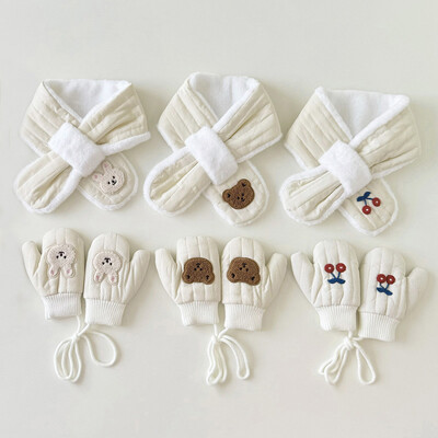 Téli baba kesztyű sál 2 db Thicken Bear Bunny Kids Neck Warmer Ujjatlan szett Gyermek Kereszt Sálak Kesztyű Lányoknak Fiúk 2-6Y
