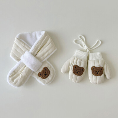 Zimske rukavice za bebe, šal, 2 komada, deblji medo, zeko, dječji set toplijih rukavica za vrat, dječji šalovi, rukavice, rukavice za djevojčice, dječake 2-6 godina