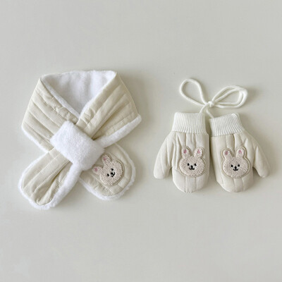 Zimske rukavice za bebe, šal, 2 komada, deblji medo, zeko, dječji set toplijih rukavica za vrat, dječji šalovi, rukavice, rukavice za djevojčice, dječake 2-6 godina