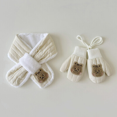 Zimske rukavice za bebe, šal, 2 komada, deblji medo, zeko, dječji set toplijih rukavica za vrat, dječji šalovi, rukavice, rukavice za djevojčice, dječake 2-6 godina