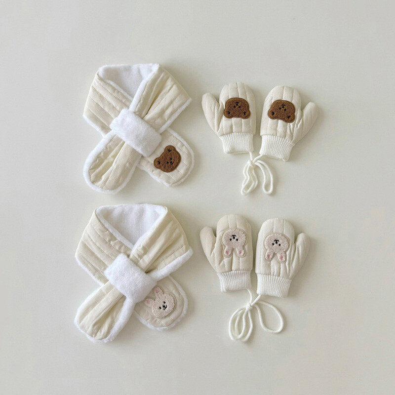 Zimske rukavice za bebe, šal, 2 komada, deblji medo, zeko, dječji set toplijih rukavica za vrat, dječji šalovi, rukavice, rukavice za djevojčice, dječake 2-6 godina