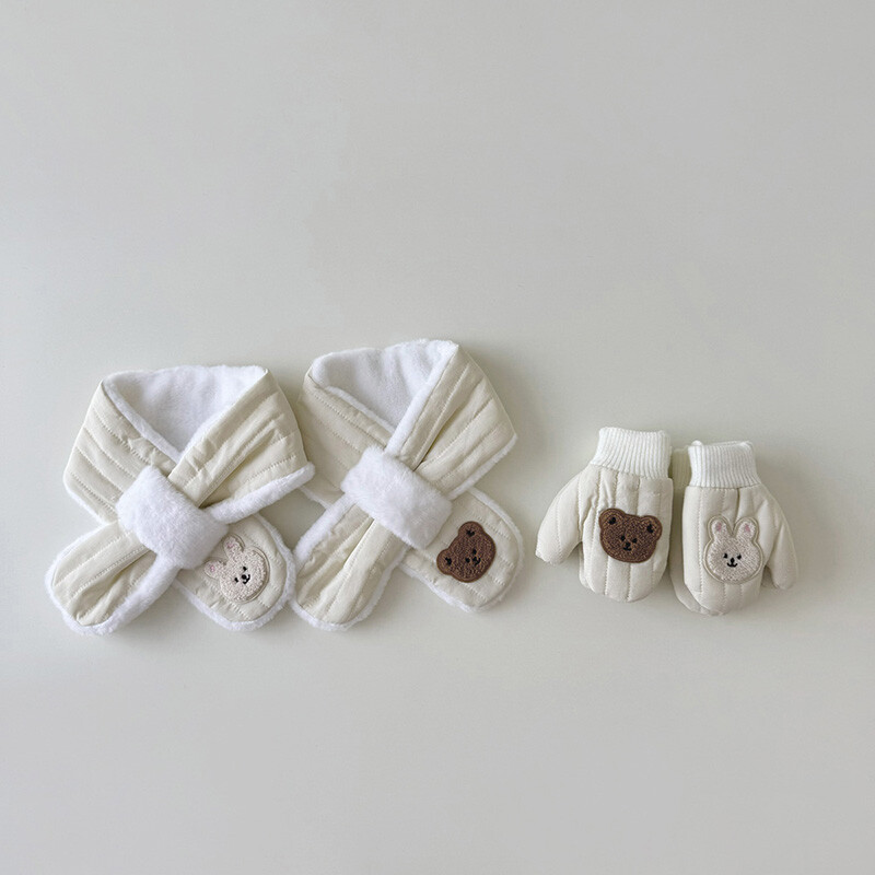 Zimske rukavice za bebe, šal, 2 komada, deblji medo, zeko, dječji set toplijih rukavica za vrat, dječji šalovi, rukavice, rukavice za djevojčice, dječake 2-6 godina