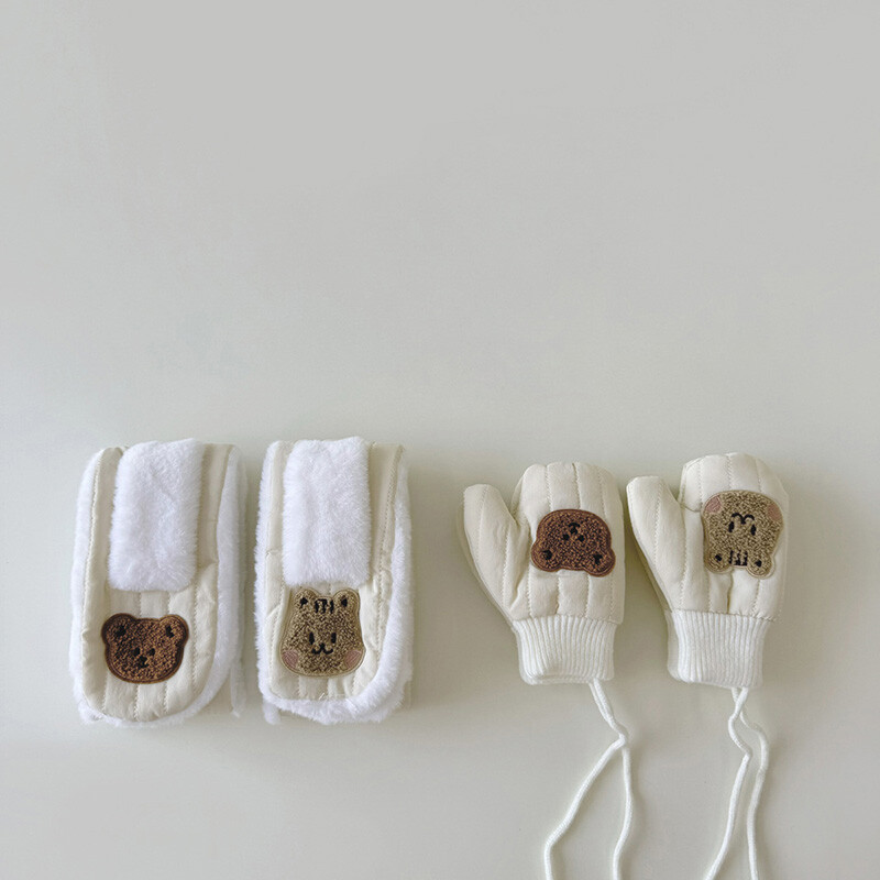 Zimske rukavice za bebe, šal, 2 komada, deblji medo, zeko, dječji set toplijih rukavica za vrat, dječji šalovi, rukavice, rukavice za djevojčice, dječake 2-6 godina