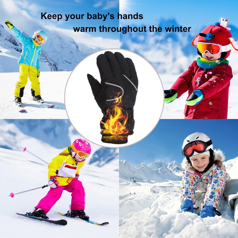7-12 m. žiemos vaikams Slidinėjimo pirštinės Vaikai Berniukai Merginos Čiuožimas Snieglente Vėjo nepraleidžiančios šiltos slidinėjimo pirštinės Lauko Sporto Pirštinės