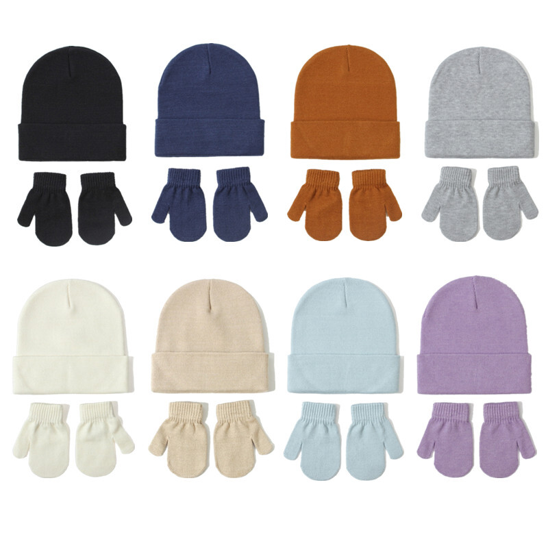Új kötött baba sapka+kesztyű szett Őszi téli meleg baba sapka 1-5 éves korig fiúknak lányoknak kültéri motorháztetős kézvédő kesztyűk