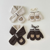 Velvetas vaikiškų šalikų pirštinių rinkinys berniukams mergaitėms mielas plius aksominis kryžminis šalikas, storas vaikiškas kumštinė pirštinė žiemai, šilti kūdikių aksesuarai