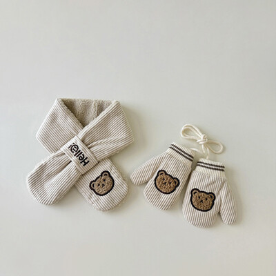 Velvetas vaikiškų šalikų pirštinių rinkinys berniukams mergaitėms mielas plius aksominis kryžminis šalikas, storas vaikiškas kumštinė pirštinė žiemai, šilti kūdikių aksesuarai