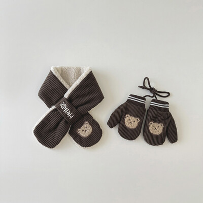 Velvetas vaikiškų šalikų pirštinių rinkinys berniukams mergaitėms mielas plius aksominis kryžminis šalikas, storas vaikiškas kumštinė pirštinė žiemai, šilti kūdikių aksesuarai