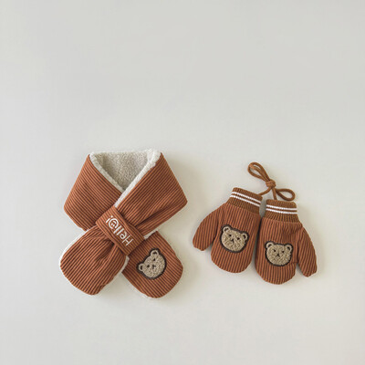 Velvetas vaikiškų šalikų pirštinių rinkinys berniukams mergaitėms mielas plius aksominis kryžminis šalikas, storas vaikiškas kumštinė pirštinė žiemai, šilti kūdikių aksesuarai