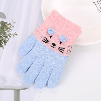 Παιδιά Five Finger Gloves Winter Boy Thickened Five Finger Mitens Girl Kid Knitted Winter Warm Cartoon Gloves for 3-7 Year