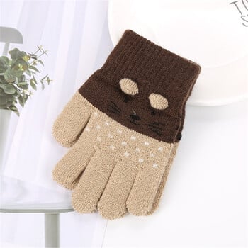 Παιδιά Five Finger Gloves Winter Boy Thickened Five Finger Mitens Girl Kid Knitted Winter Warm Cartoon Gloves for 3-7 Year