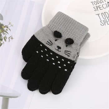 Παιδιά Five Finger Gloves Winter Boy Thickened Five Finger Mitens Girl Kid Knitted Winter Warm Cartoon Gloves for 3-7 Year