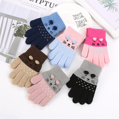 Παιδιά Five Finger Gloves Winter Boy Thickened Five Finger Mitens Girl Kid Knitted Winter Warm Cartoon Gloves for 3-7 Year