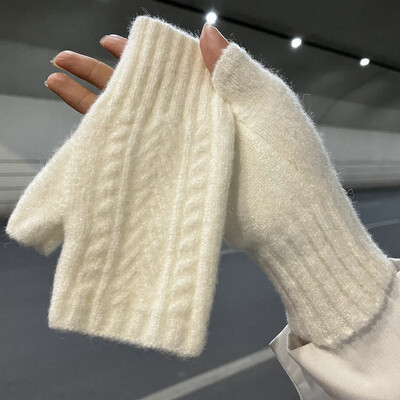 Női félujjas kesztyűk téli puha, meleg gyapjú kötőkaros kesztyűk puha, meleg félujjas kézi schoenen unisex ujjatlan guantes