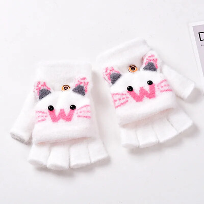 Mielos vaikiškos pirštinės žieminės šiltos dirbtinio kailio megztos berniuko mergaitės vaikiškos pirštinės animacinis filmas Puspirščio atverčiamas dangtelis lauko kumštinės 5-12 metų