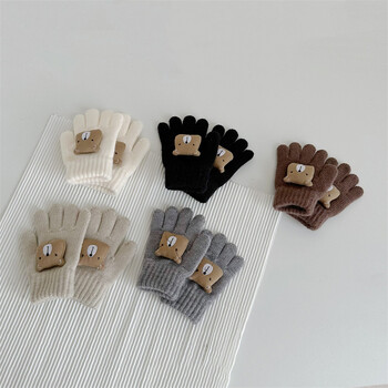 Bear Cute Baby Gloves Winter Warm Thicken Knitted Full Fingers Gants for boy girl Solid color Cartoon Παιδικά γάντια ιππασίας