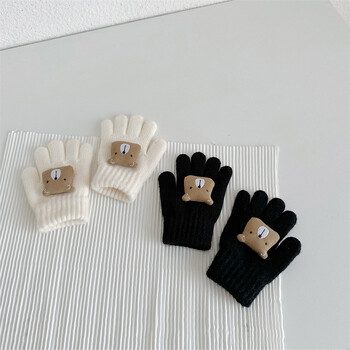 Bear Cute Baby Gloves Winter Warm Thicken Knitted Full Fingers Gants for boy girl Solid color Cartoon Παιδικά γάντια ιππασίας