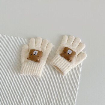 Bear Cute Baby Gloves Winter Warm Thicken Knitted Full Fingers Gants for boy girl Solid color Cartoon Παιδικά γάντια ιππασίας