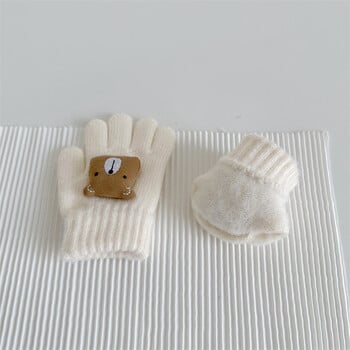 Bear Cute Baby Gloves Winter Warm Thicken Knitted Full Fingers Gants for boy girl Solid color Cartoon Παιδικά γάντια ιππασίας