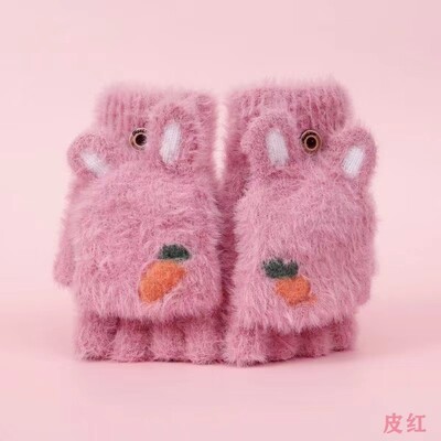 Kötött kesztyűk Női Kawaii Őszi Flip ujjatlan vastag meleg félujj aranyos nyúlfül sárgarépa diákpolár írókesztyűk