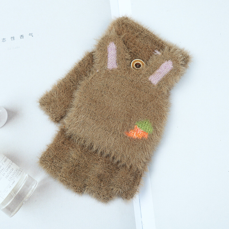Kötött kesztyűk Női Kawaii Őszi Flip ujjatlan vastag meleg félujj aranyos nyúlfül sárgarépa diákpolár írókesztyűk