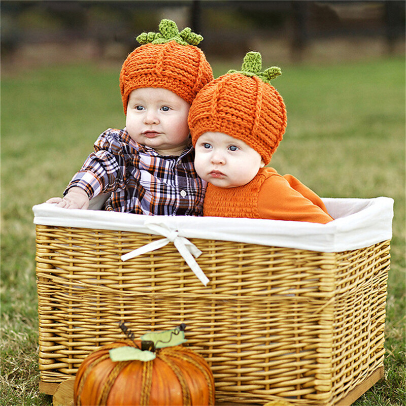 Detská čiapka, roztomilá detská halloweenska čiapka, pletená čiapka pre novorodenca, pletenie oranžovej tekvicovej čiapky, fotografické doplnky