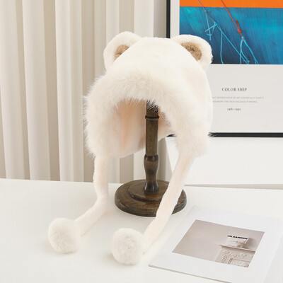 Versiune coreeană ursuleț de pluș pentru femei toamnă iarnă nouă pălărie drăguță lei Feng la modă, căciulă de pluș versatilă și caldă