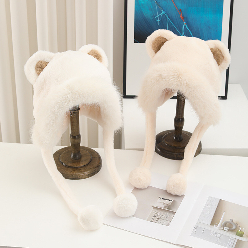 Versiune coreeană ursuleț de pluș pentru femei toamnă iarnă nouă pălărie drăguță lei Feng la modă, căciulă de pluș versatilă și caldă