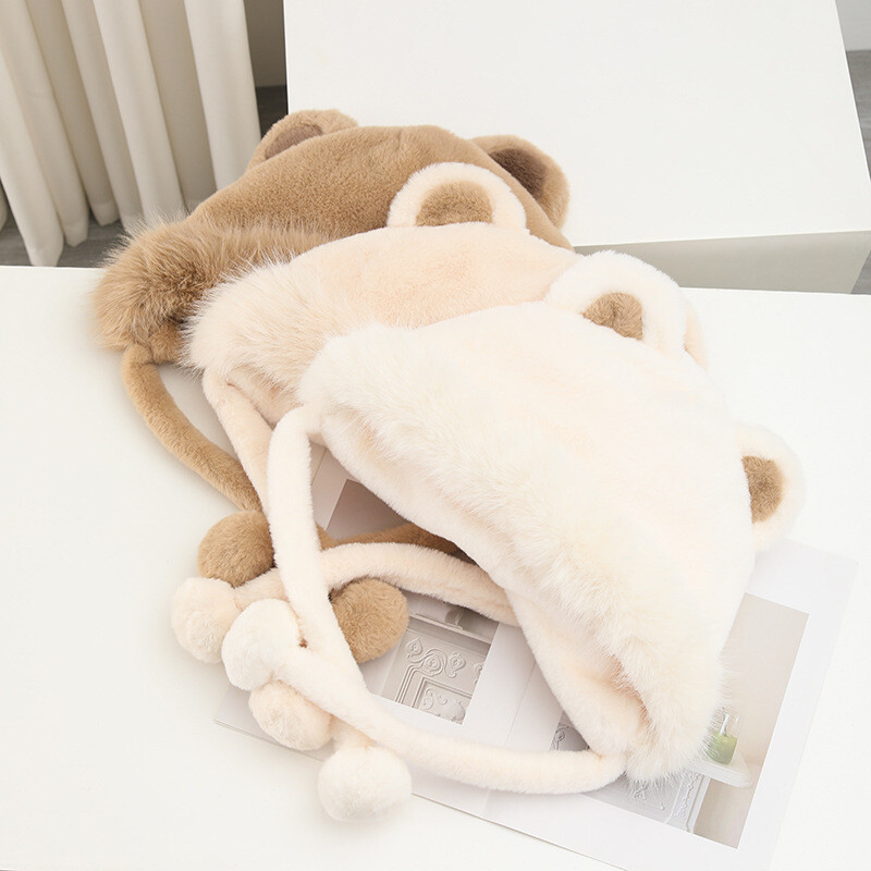 Versiune coreeană ursuleț de pluș pentru femei toamnă iarnă nouă pălărie drăguță lei Feng la modă, căciulă de pluș versatilă și caldă