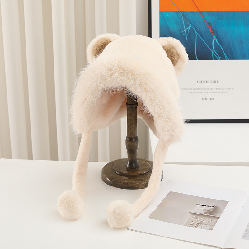 Versiune coreeană ursuleț de pluș pentru femei toamnă iarnă nouă pălărie drăguță lei Feng la modă, căciulă de pluș versatilă și caldă