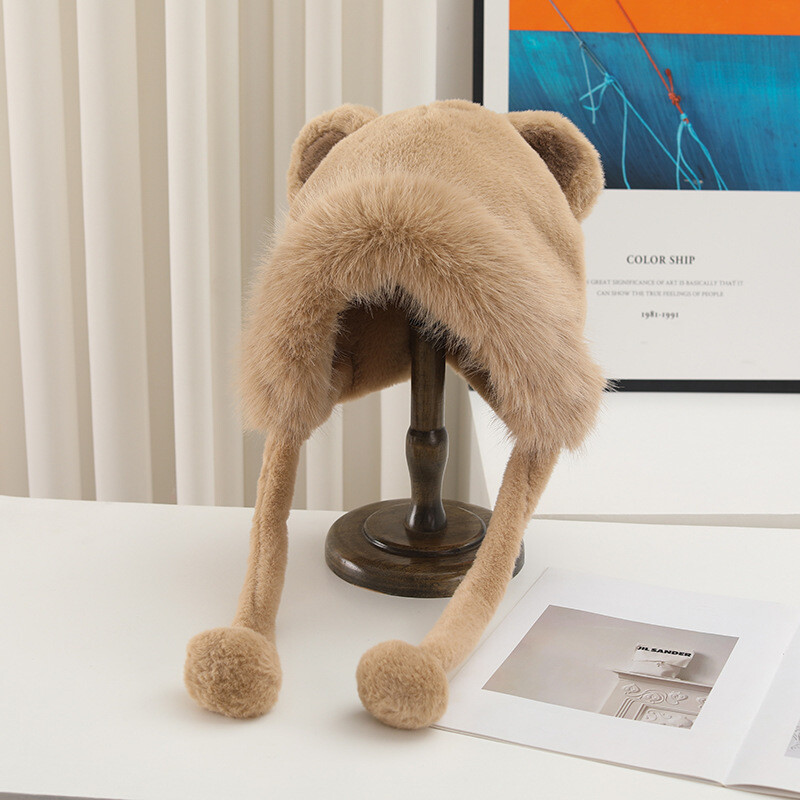 Versiune coreeană ursuleț de pluș pentru femei toamnă iarnă nouă pălărie drăguță lei Feng la modă, căciulă de pluș versatilă și caldă