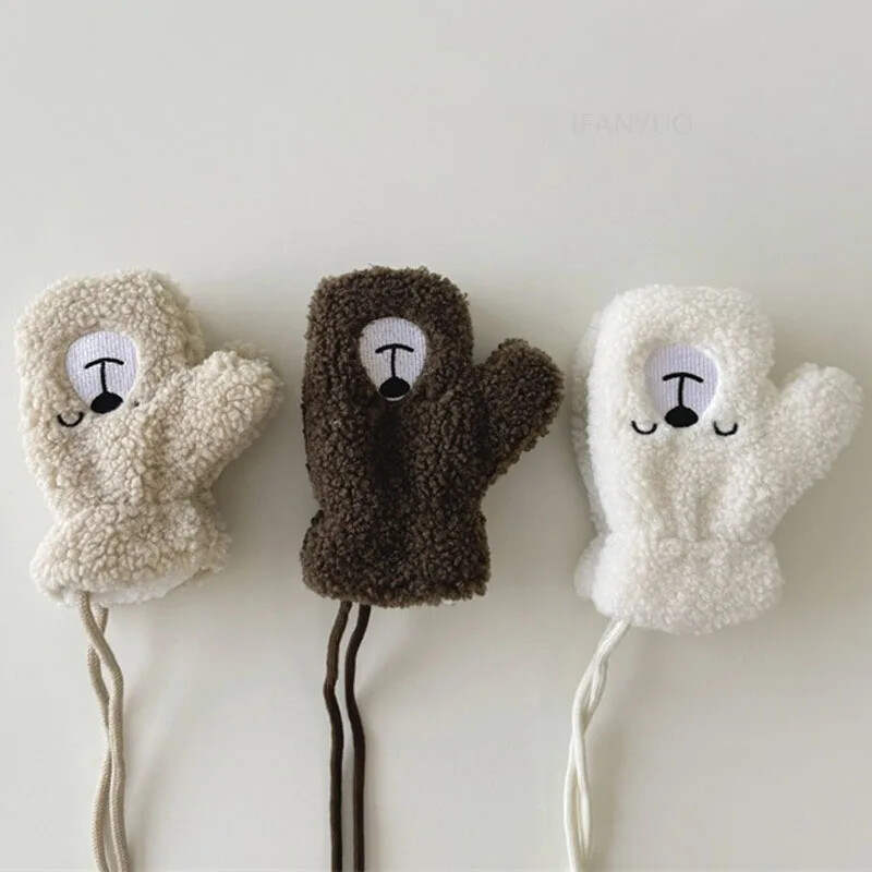 2-6 aastased lapsed Lambavillane Kaelus Rippuvad Kindad Sügis Talv Paks Soe Armas Multikas Poisid Tüdrukud Beebikindad Laste Aksessuaarid