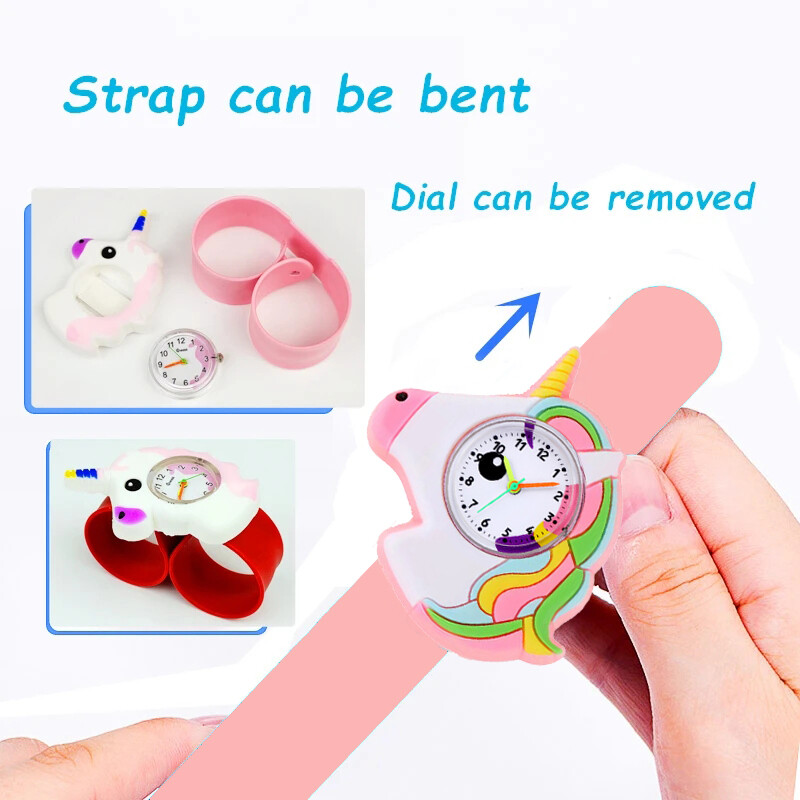 Lányos órák Baba Óvodai Parti Ajándék Gyermek Tanulási Idő Játék óra Aranyos Egyszarvú Pofon karkötő Gyerekórák