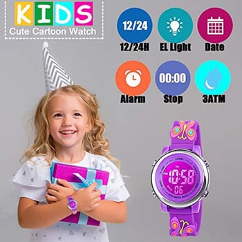 Παιδικό ρολόι 3D Cartoon Toddler Wrist Ψηφιακό ρολόι αδιάβροχο 7 έγχρωμα φώτα με χρονόμετρο συναγερμού για αγόρια 3-10 ετών Παιδί