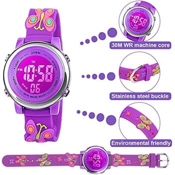 Παιδικό ρολόι 3D Cartoon Toddler Wrist Ψηφιακό ρολόι αδιάβροχο 7 έγχρωμα φώτα με χρονόμετρο συναγερμού για αγόρια 3-10 ετών Παιδί