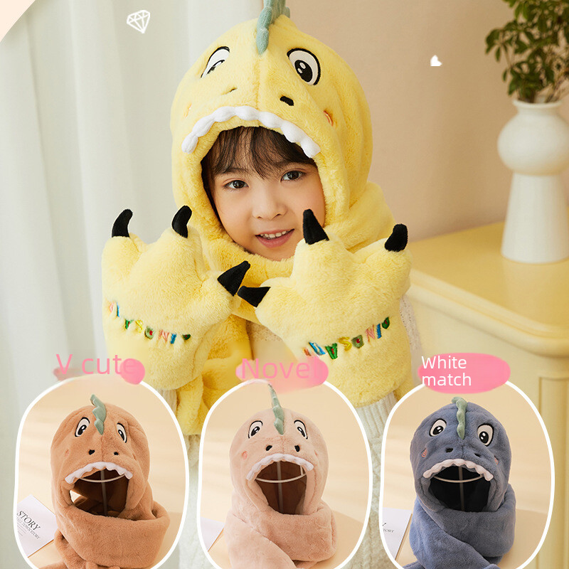 Moterų rudens/žiemos animacinių filmų kepurė Šalikas Pirštinės Trijų dalių komplektas Pliušinis Šiltas Vaikiški Viršutiniai Drabužiai Naujo stiliaus Populiarus Kaklo Šildytuvas