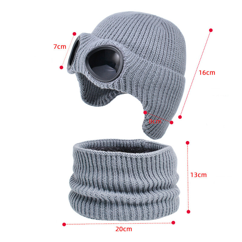 2 бр. Зимни детски шапки Комплект шалове Плюшено плетено боне за малко дете със слънчеви очила Шапки за защита на ушите на бебета Детска топла шапка 4-10 г.