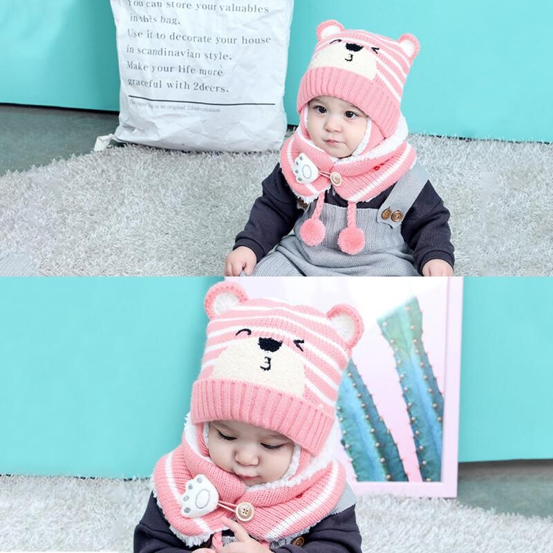 Baba sapka sállal Tartós téli gyerekruhák pulóver aranyos forma minimalista téli divat gyapjú sapka meleg
