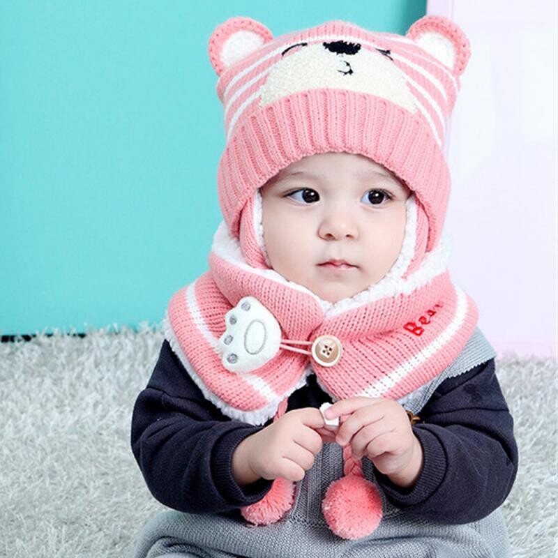 Baba sapka sállal Tartós téli gyerekruhák pulóver aranyos forma minimalista téli divat gyapjú sapka meleg