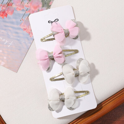 4db/szett Candy színes hajcsat szett lányoknak dupla rétegű masni aranyos frufru Hajtű pamut Biztonságos gyerek haj kiegészítők