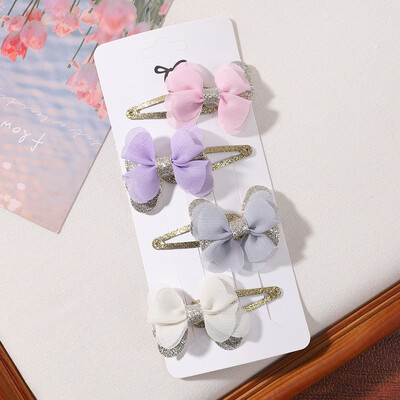 4db/szett Candy színes hajcsat szett lányoknak dupla rétegű masni aranyos frufru Hajtű pamut Biztonságos gyerek haj kiegészítők