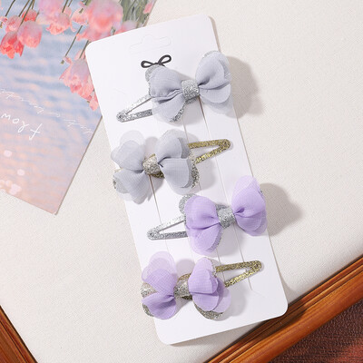 4db/szett Candy színes hajcsat szett lányoknak dupla rétegű masni aranyos frufru Hajtű pamut Biztonságos gyerek haj kiegészítők