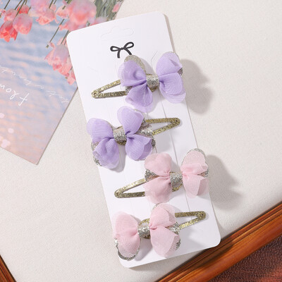 4db/szett Candy színes hajcsat szett lányoknak dupla rétegű masni aranyos frufru Hajtű pamut Biztonságos gyerek haj kiegészítők